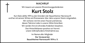 Traueranzeige von Kurt Stolz von vrm-trauer