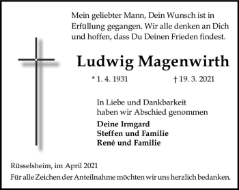 Traueranzeige von Ludwig Magenwirth von vrm-trauer