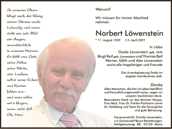 Traueranzeige von Norbert Löwenstein von vrm-trauer