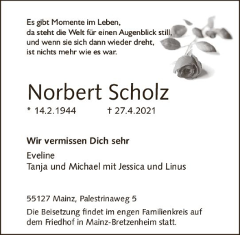 Traueranzeige von Norbert Scholz von vrm-trauer