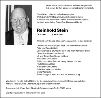 Traueranzeige von Reinhold Stein von vrm-trauer