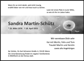 Traueranzeige von Sandra Martin-Schütz von vrm-trauer