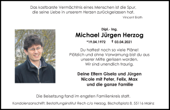 Traueranzeige von Michael Jürgen Herzog von VRM Tageszeitungen