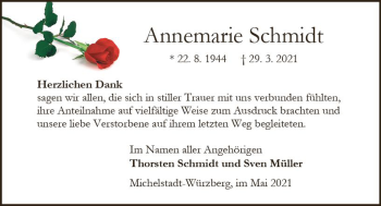 Traueranzeige von Annemarie Schmidt von vrm-trauer