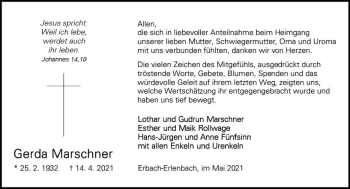 Traueranzeige von Gerda Marschner von vrm-trauer