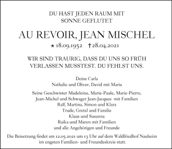 Traueranzeige von Jean Mischel von vrm-trauer