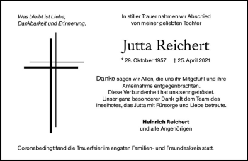 Traueranzeige von Jutta Reichert von vrm-trauer