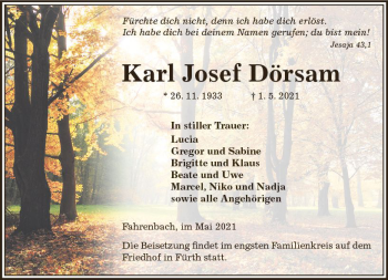 Traueranzeige von Karl Josef Dörsam von vrm-trauer