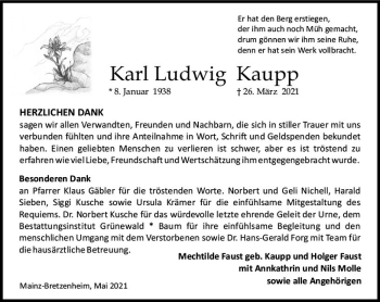 Traueranzeige von Karl Ludwig  Kaupp von vrm-trauer