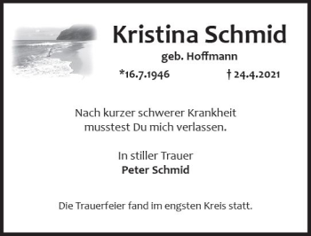 Traueranzeige von Kristina Schmid von vrm-trauer