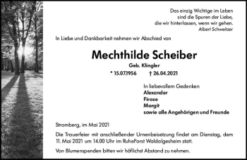 Traueranzeige von Mechthilde Scheiber von vrm-trauer