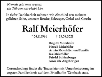 Traueranzeige von Ralf Meierhöfer von vrm-trauer