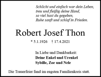 Traueranzeige von Robert Josef Thon von vrm-trauer