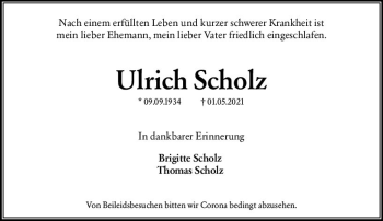 Traueranzeige von Ulrich Scholz von vrm-trauer
