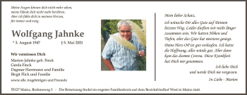 Traueranzeige von Wolfgang Jahnke von vrm-trauer