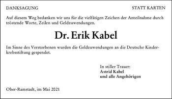 Traueranzeige von Erik Kabel von vrm-trauer