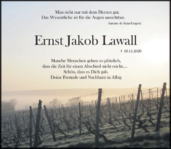 Traueranzeige von Ernst Jakob Lawall von vrm-trauer