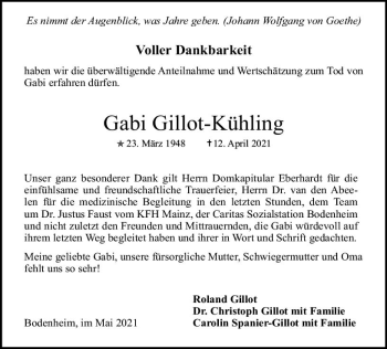 Traueranzeige von Gabi Gillot-Kühling von vrm-trauer