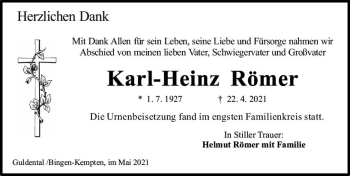 Traueranzeige von Karl-Heinz Römer von vrm-trauer