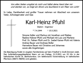 Traueranzeige von Karl Heinz Pfuhl von vrm-trauer