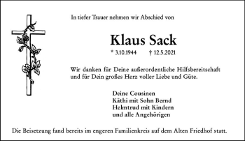 Traueranzeige von Klaus Sack von vrm-trauer