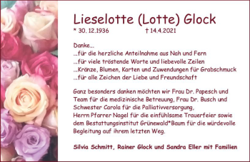 Traueranzeige von Lieselotte Glock von vrm-trauer
