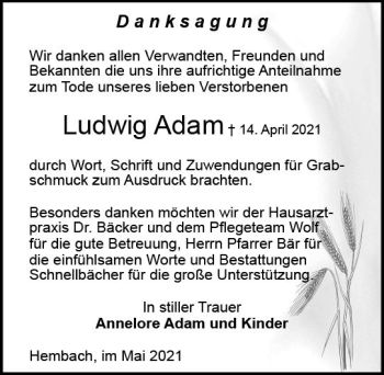 Traueranzeige von Ludwig Adam von vrm-trauer