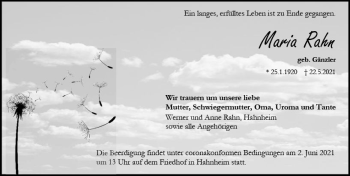 Traueranzeige von Maria Rahn von vrm-trauer