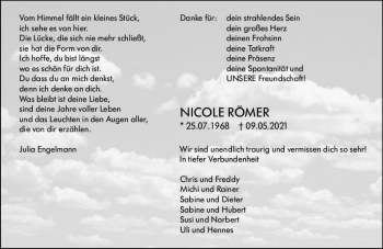 Traueranzeige von Nicole Römer von vrm-trauer