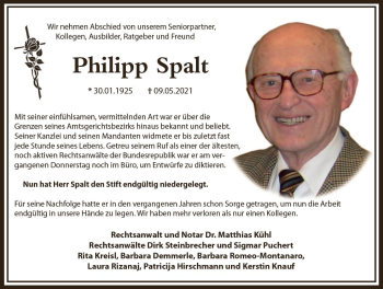 Traueranzeige von Philipp Spalt von vrm-trauer