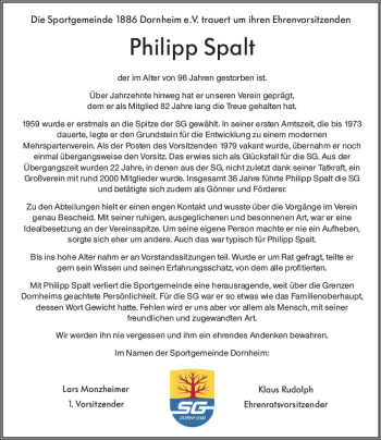 Traueranzeige von Philipp Spalt von vrm-trauer