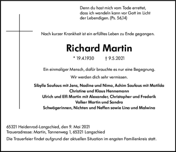 Traueranzeige von Richard Martin von vrm-trauer