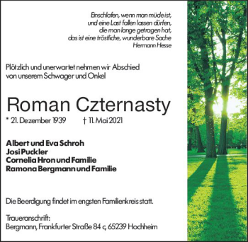 Traueranzeige von Roman Czternasty von vrm-trauer