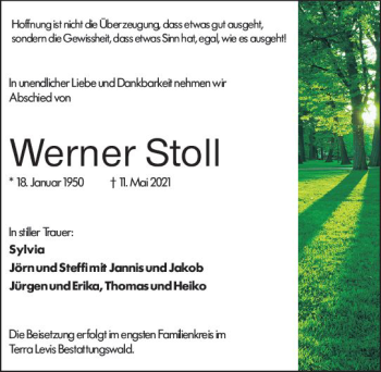 Traueranzeige von Werner Stoll von vrm-trauer