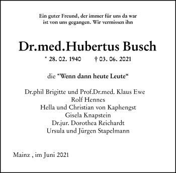 Traueranzeige von Hubertus Busch 