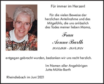 Traueranzeige von Aenne Barth von vrm-trauer