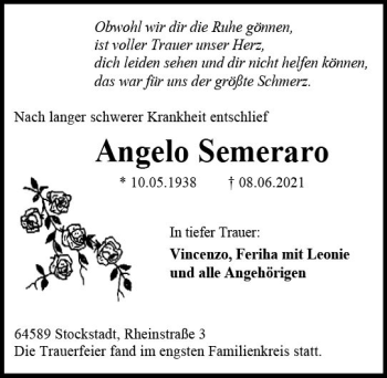 Traueranzeige von Angelo Semeraro von vrm-trauer