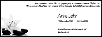 Traueranzeige von Anke Lehr von vrm-trauer