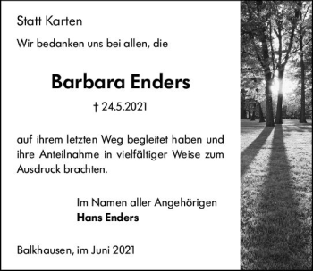 Traueranzeige von Barbara Enders von vrm-trauer