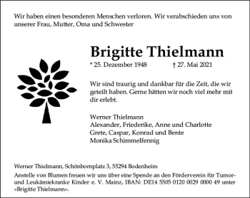 Traueranzeige von Brigitte Thielmann von vrm-trauer