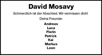Traueranzeige von David Mosavy von vrm-trauer