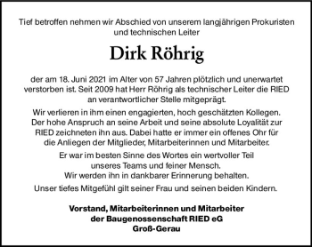 Traueranzeige von Dirk Röhrig von vrm-trauer