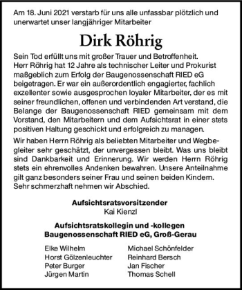 Traueranzeige von Dirk Röhrig von vrm-trauer