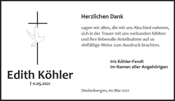 Traueranzeige von Edith Köhler von vrm-trauer