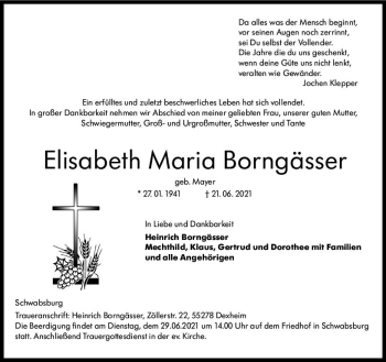 Traueranzeige von Elisabeth Maria Borngässer von vrm-trauer