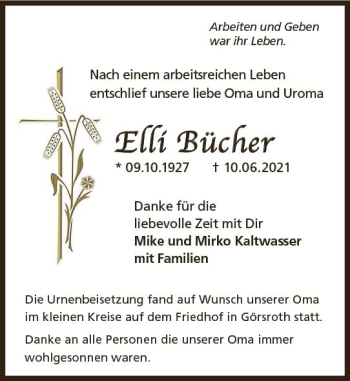 Traueranzeige von Elli8 Bücher von vrm-trauer