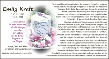 Traueranzeige von Emily Kraft von vrm-trauer