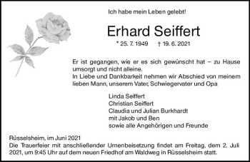 Traueranzeige von Erhard Seiffert von vrm-trauer