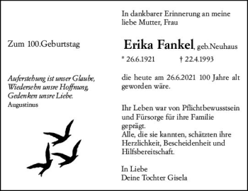 Traueranzeige von Erika  Fankel von vrm-trauer