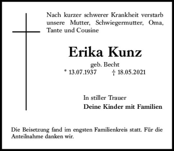 Traueranzeige von Erika Kunz von vrm-trauer